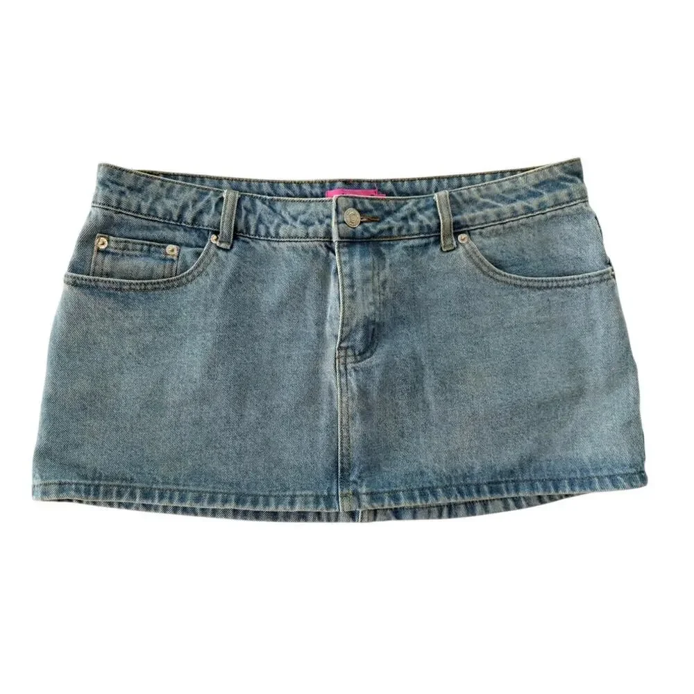 EDIKTED Chiara Micro Jean Skirt Size Large Denim Mini Cheeky